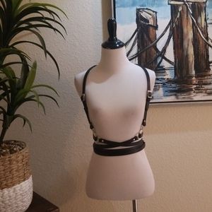 Black leather wrap around harness